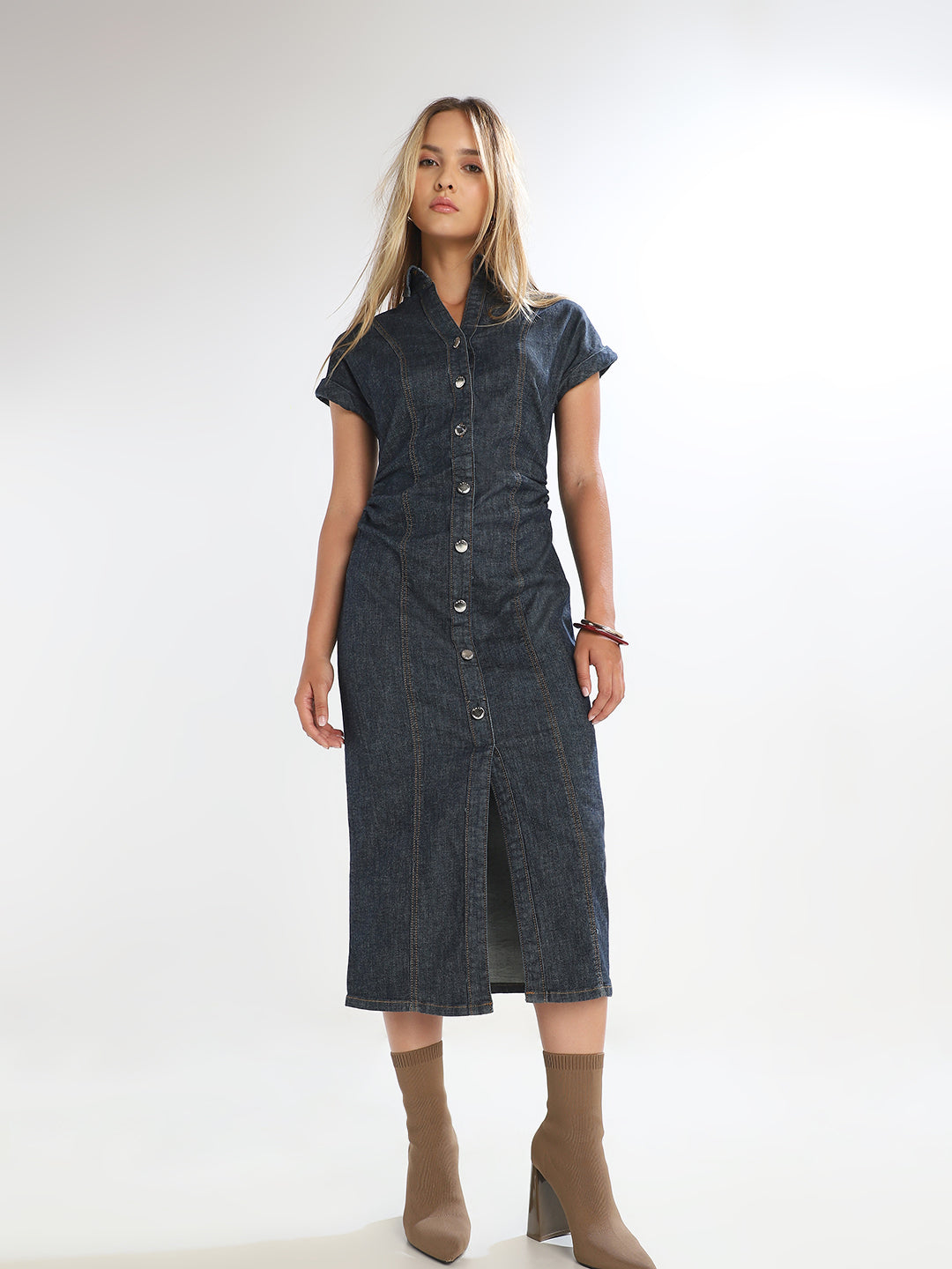Dark Blue Button-Down Denim Dress