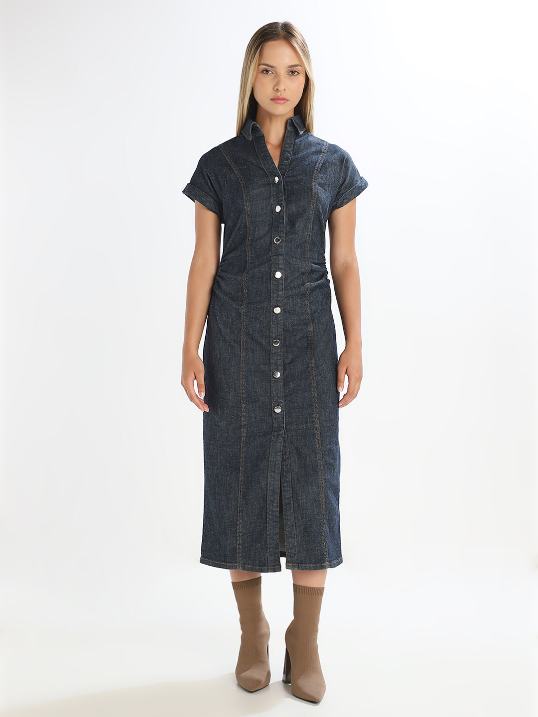 Dark Blue Button-Down Denim Dress