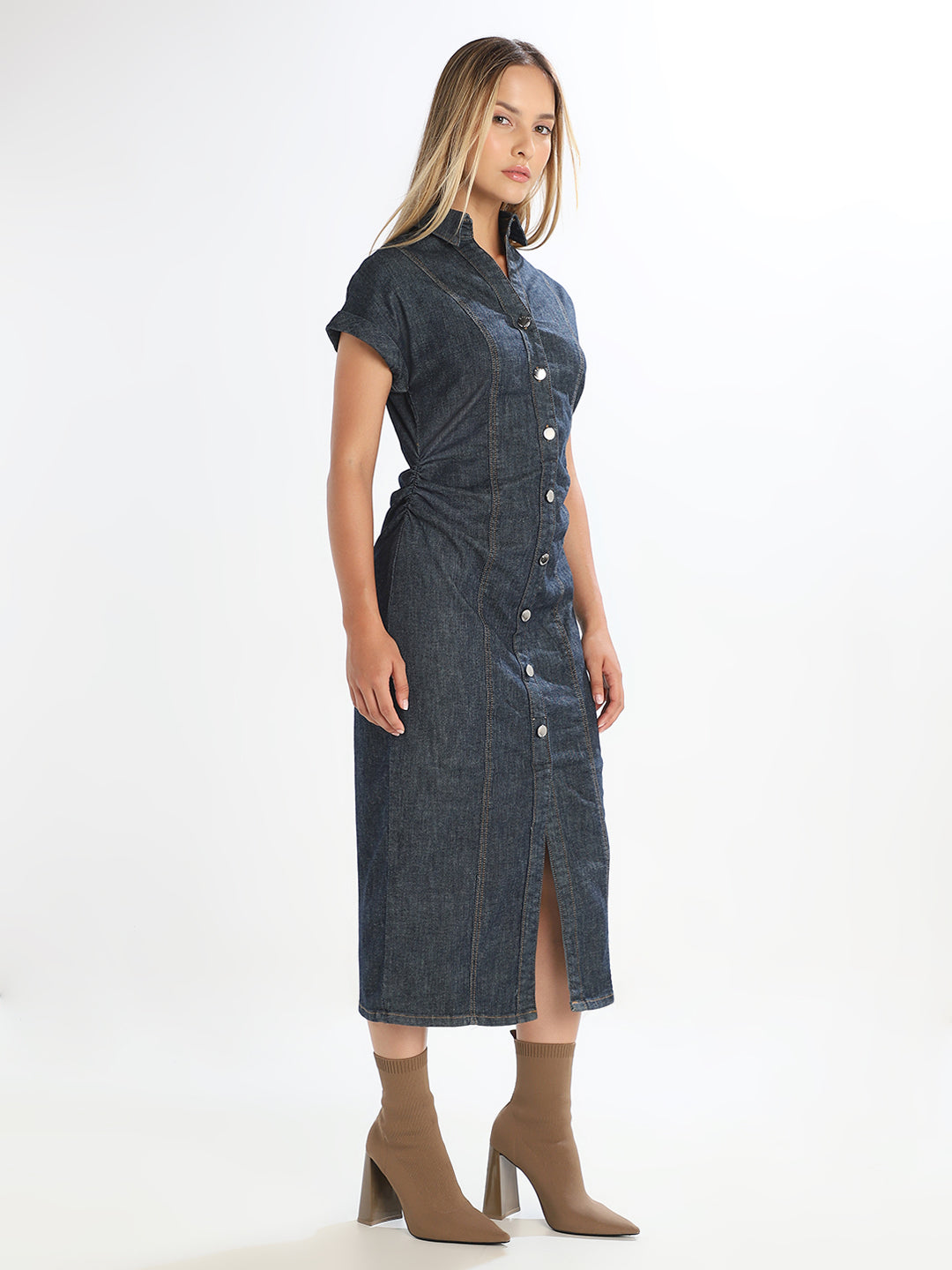 Dark Blue Button-Down Denim Dress