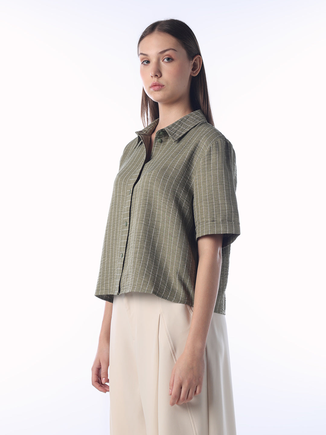 Dark Green Striped Shirt