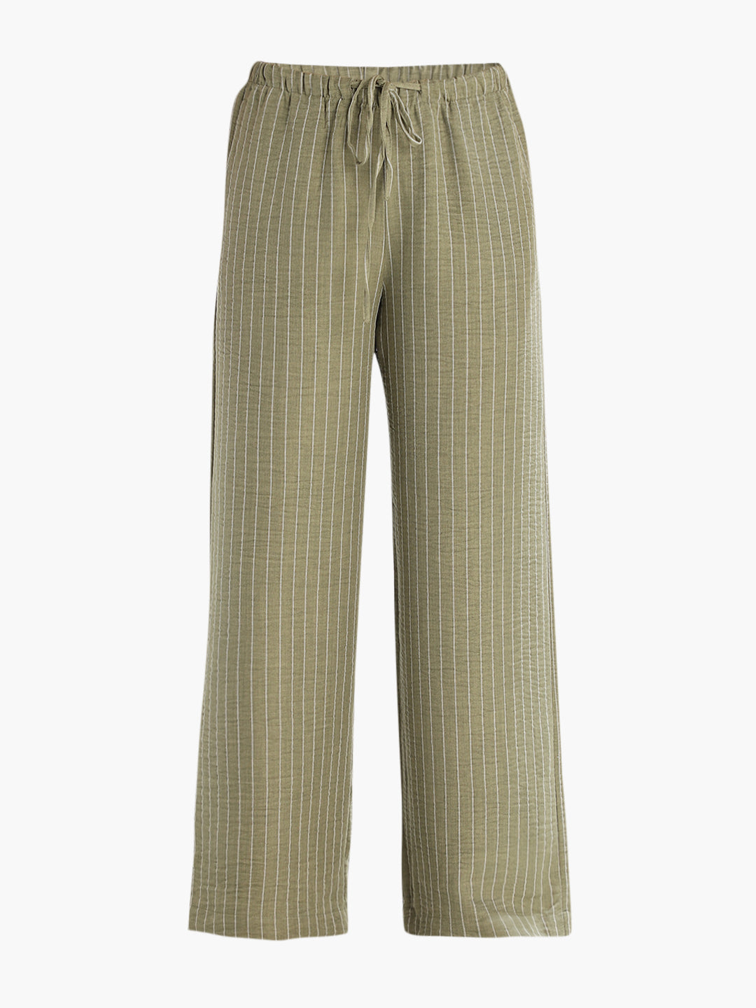 Green Striped Wide Leg Pants