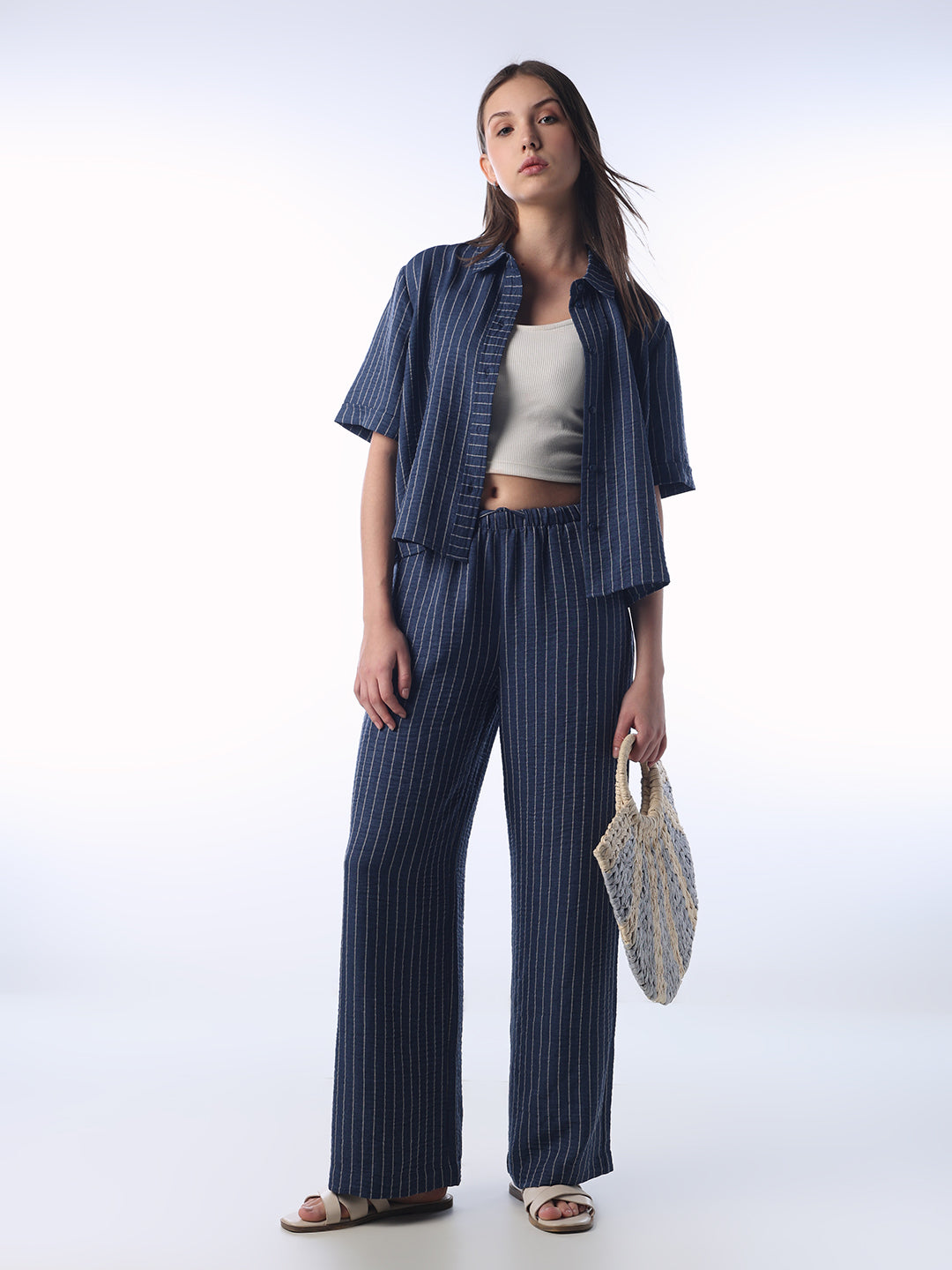 Striped Elasticated Wide Leg Pants