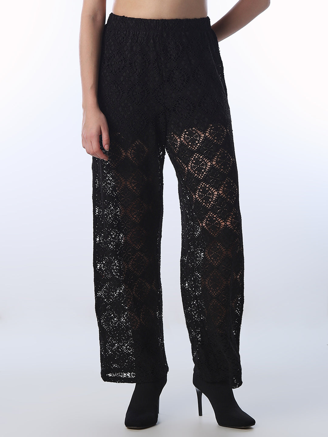 Black Lace Straight Fit Pants
