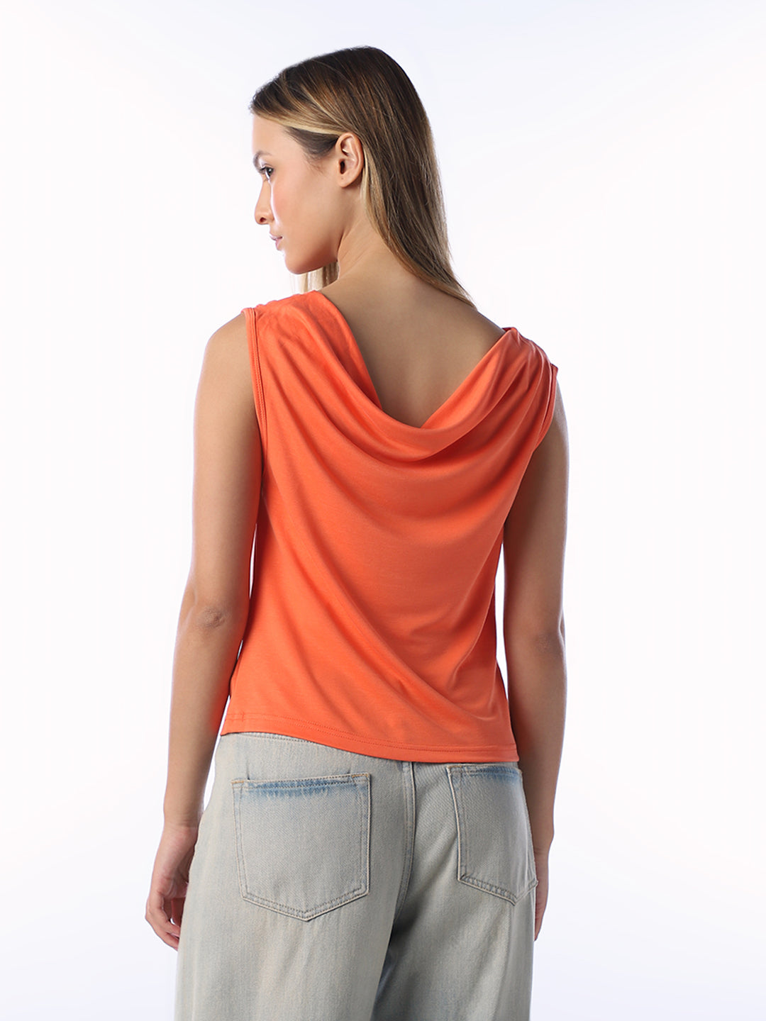 Orange Waterfall Neck Top