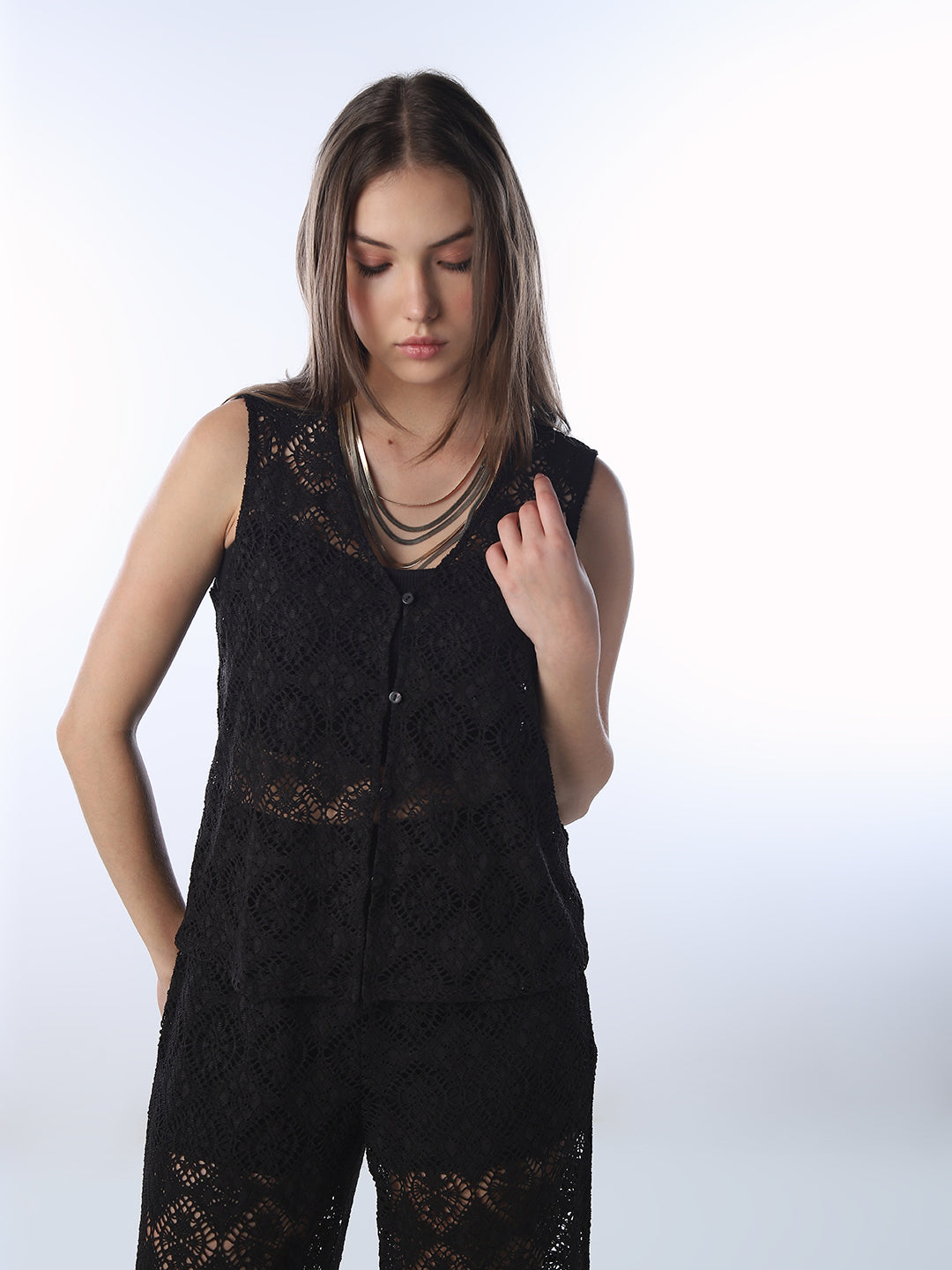 Black V-Neck Lace Top