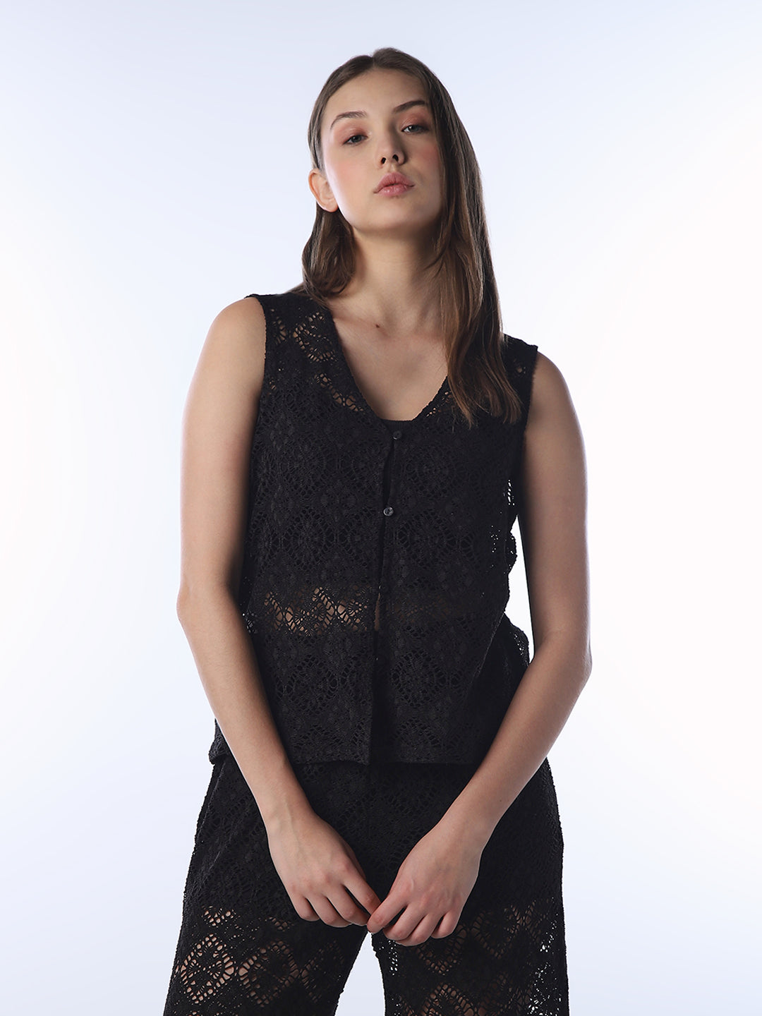 Black V-Neck Lace Top