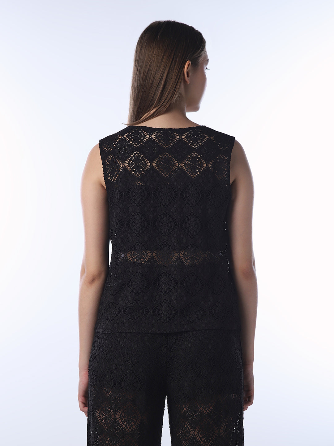 Black V-Neck Lace Top