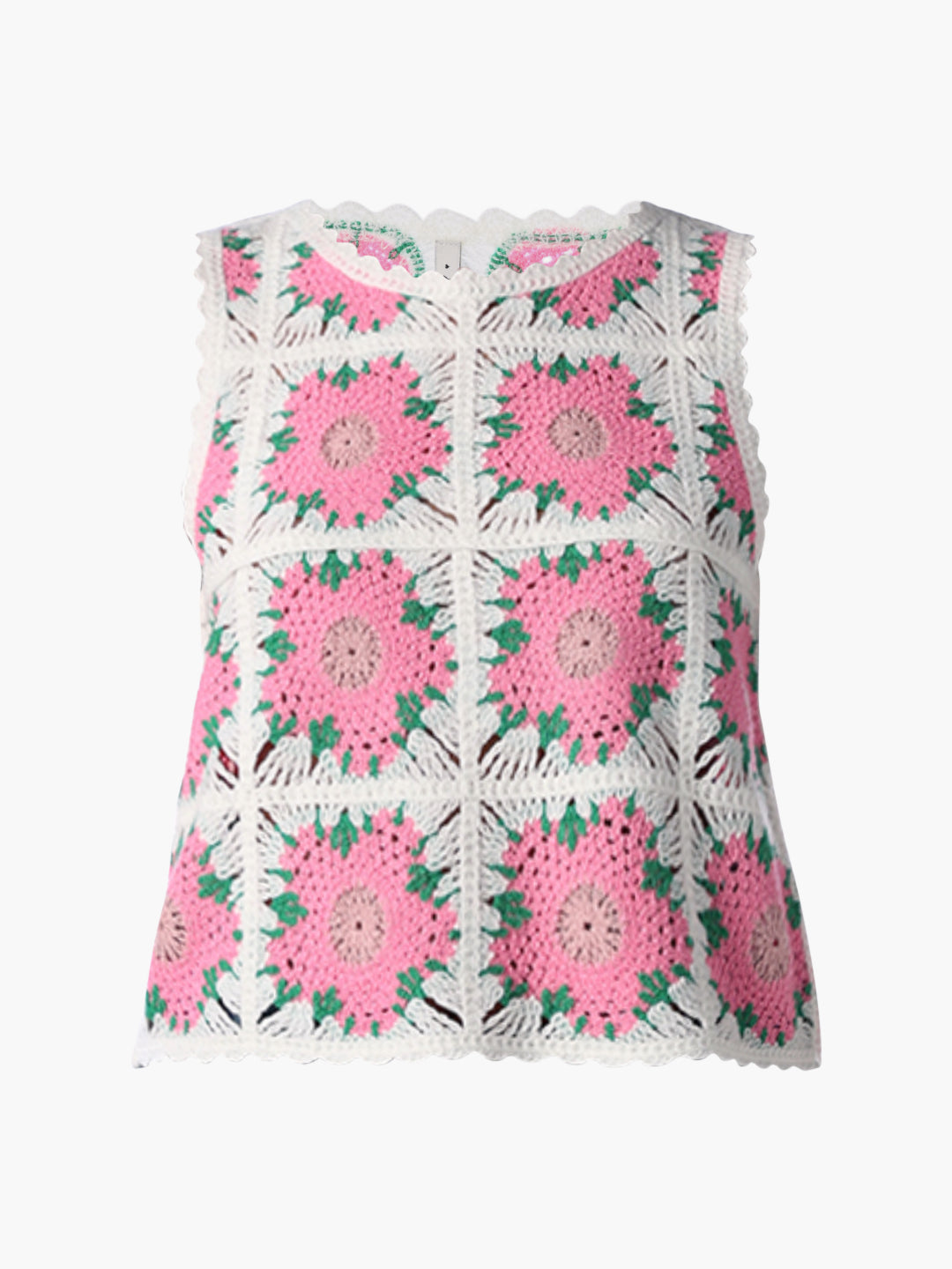 Pink O-Neck Crochet Top