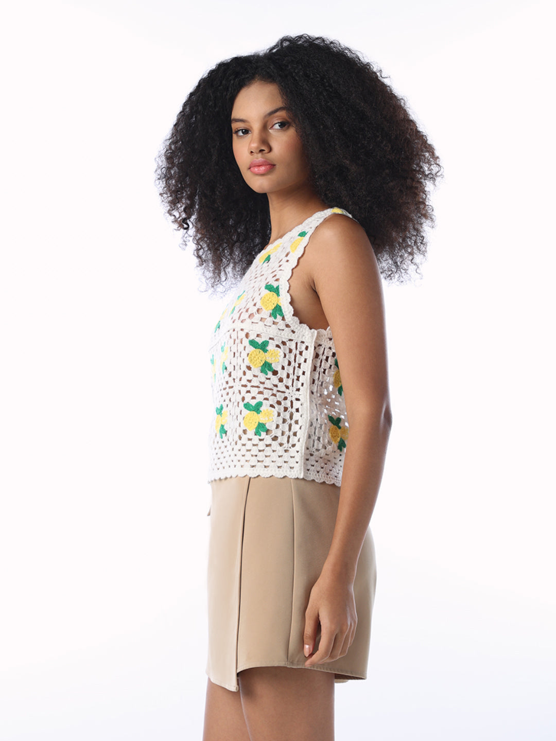 Lemon Crochet Print Top