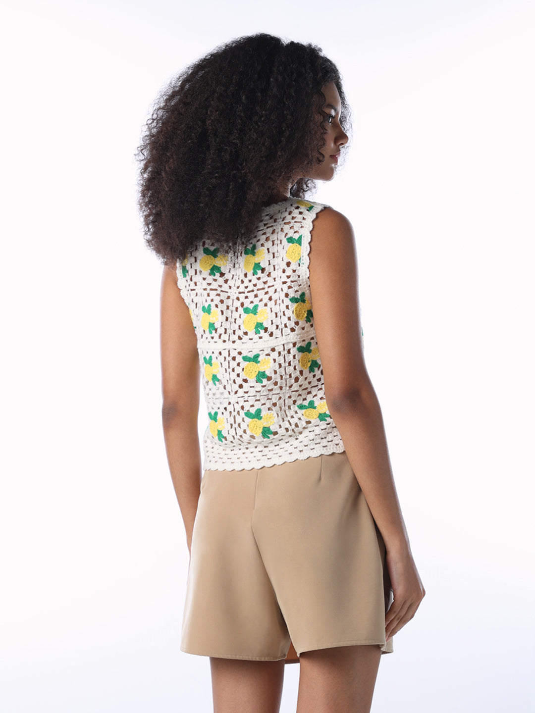 Lemon Crochet Print Top