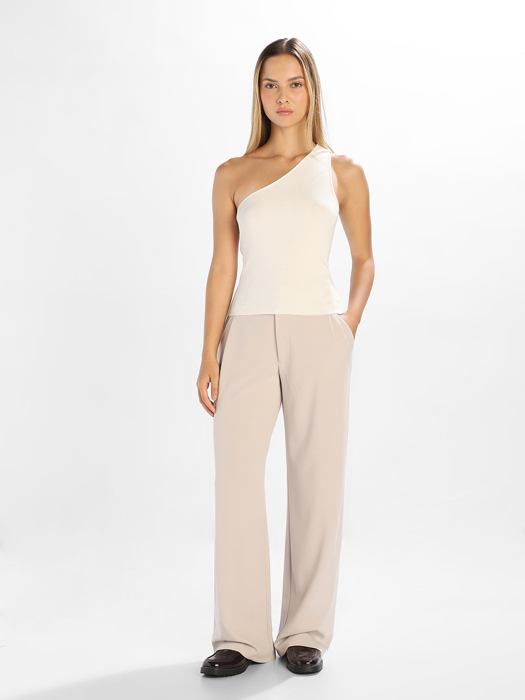 White One Shoulder Ribbed Top