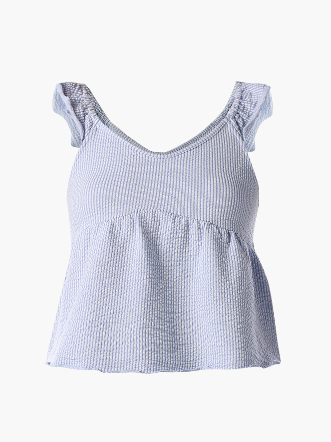 Blue Seersucker Peplum Top
