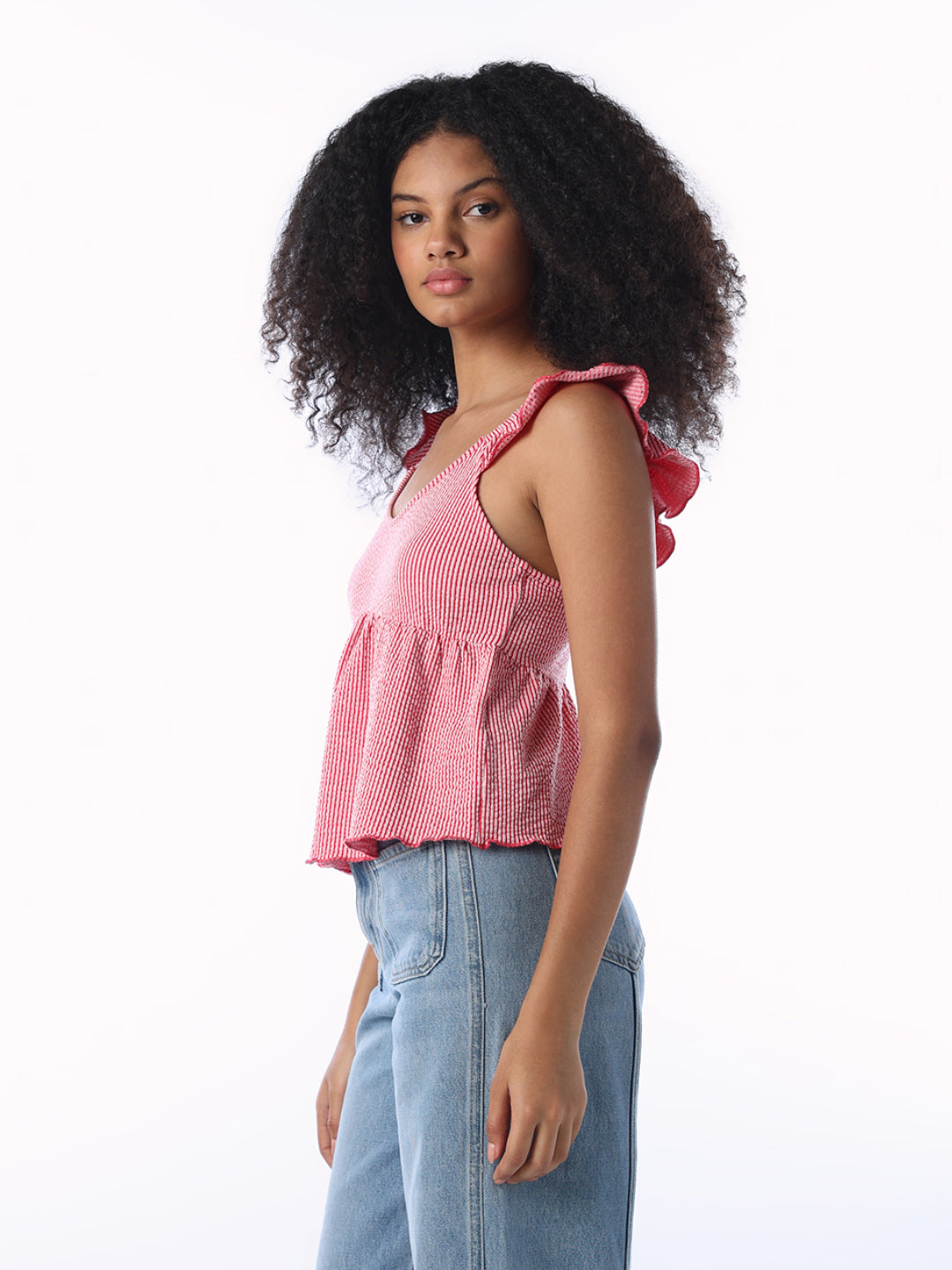 Seersucker Peplum Top