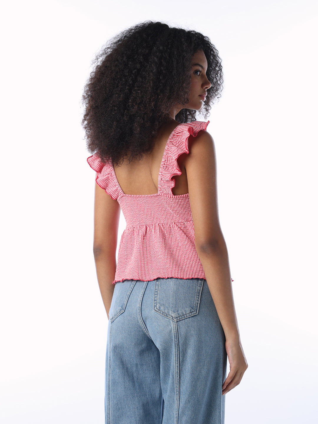 Seersucker Peplum Top