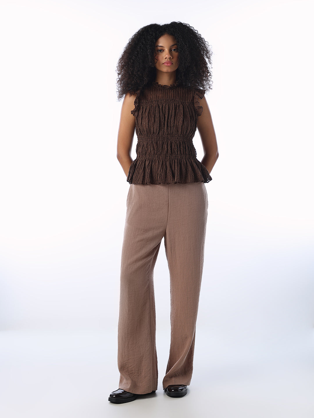 Dark Brown Gathered Top