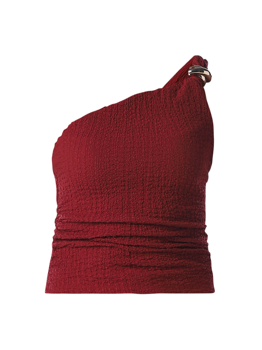 Red Crinkle Weave One Shoulder Top