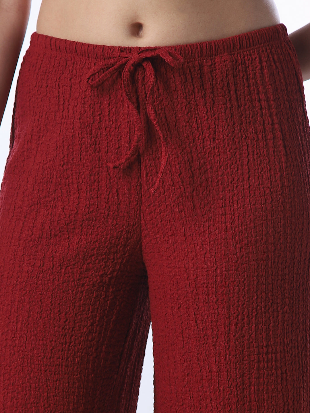 Maroon Crinkle Weave Wide Leg Pants