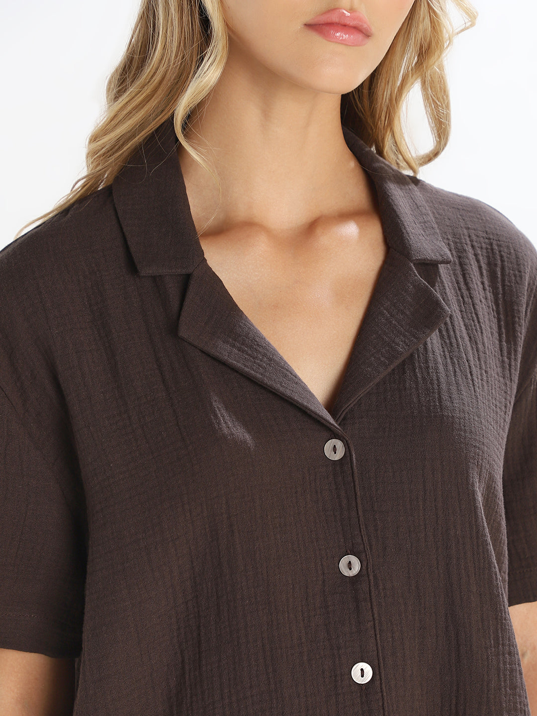 Dark Brown Jacquard Loose Fit Shirt