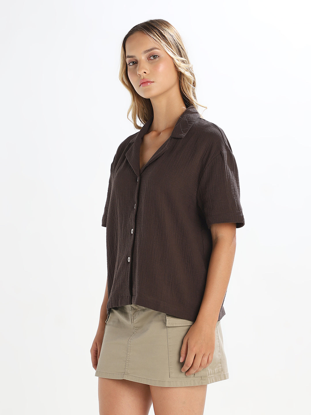 Dark Brown Jacquard Loose Fit Shirt