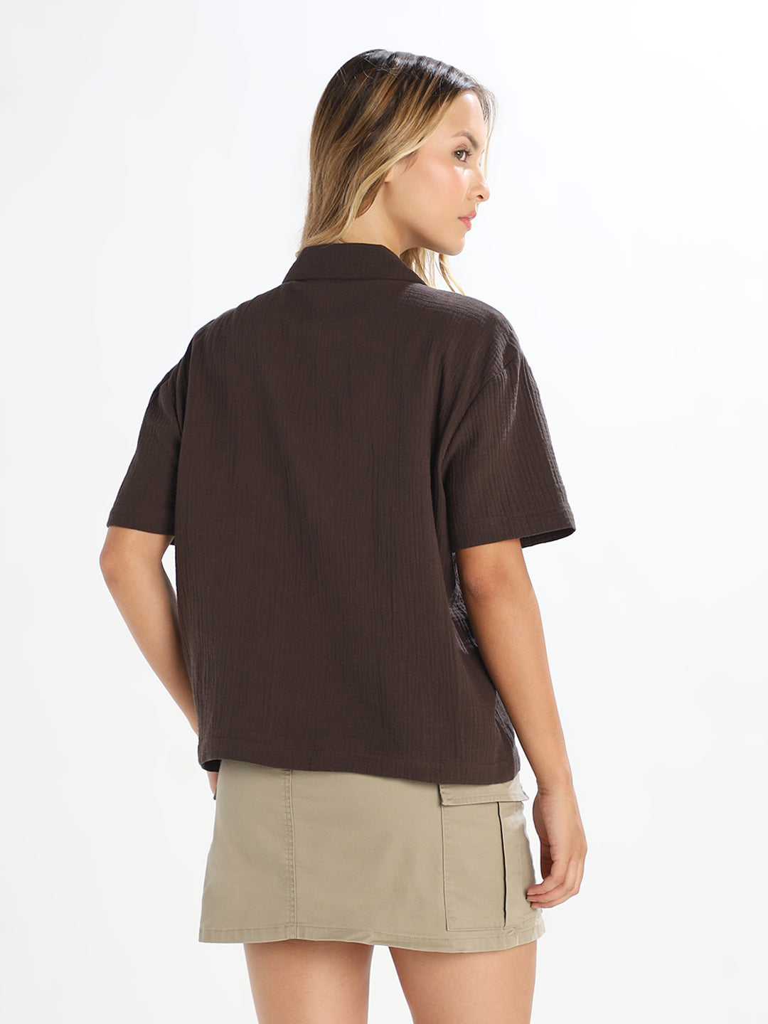 Dark Brown Jacquard Loose Fit Shirt