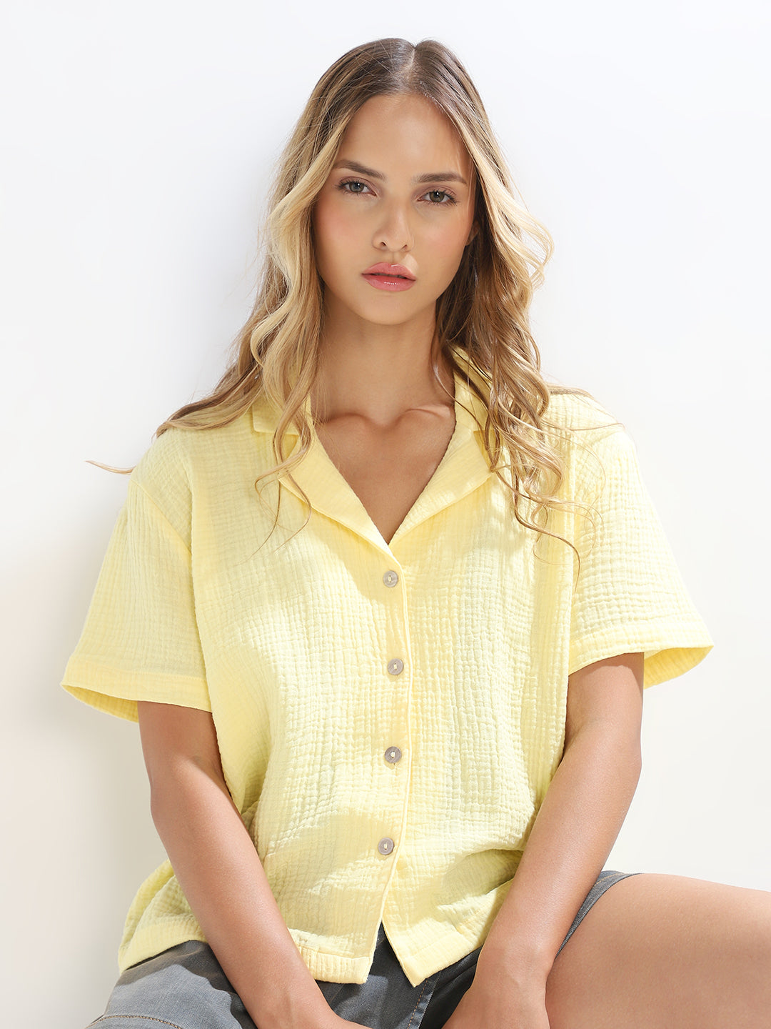 Yellow Jacquard Loose Fit Shirt