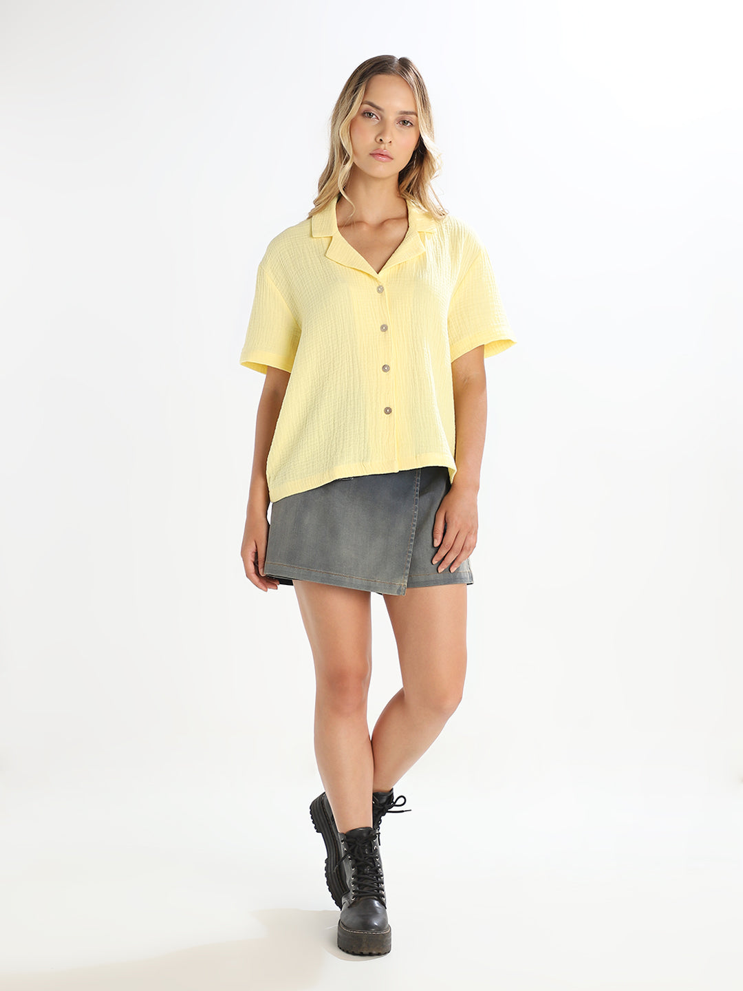Yellow Jacquard Loose Fit Shirt
