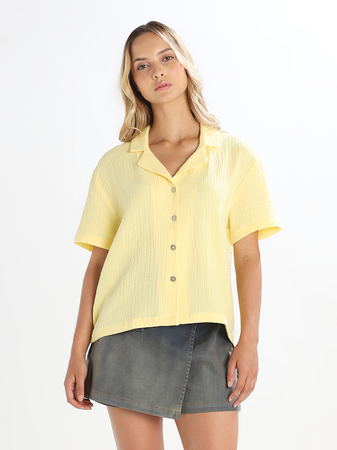 Yellow Jacquard Loose Fit Shirt