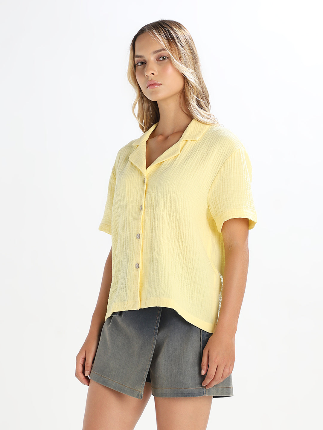 Yellow Jacquard Loose Fit Shirt