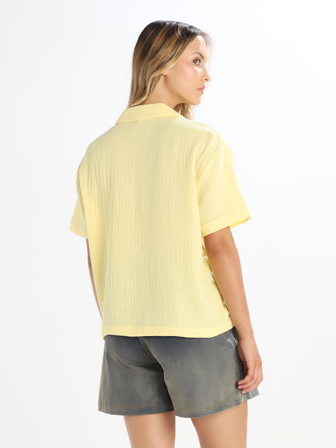 Yellow Jacquard Loose Fit Shirt
