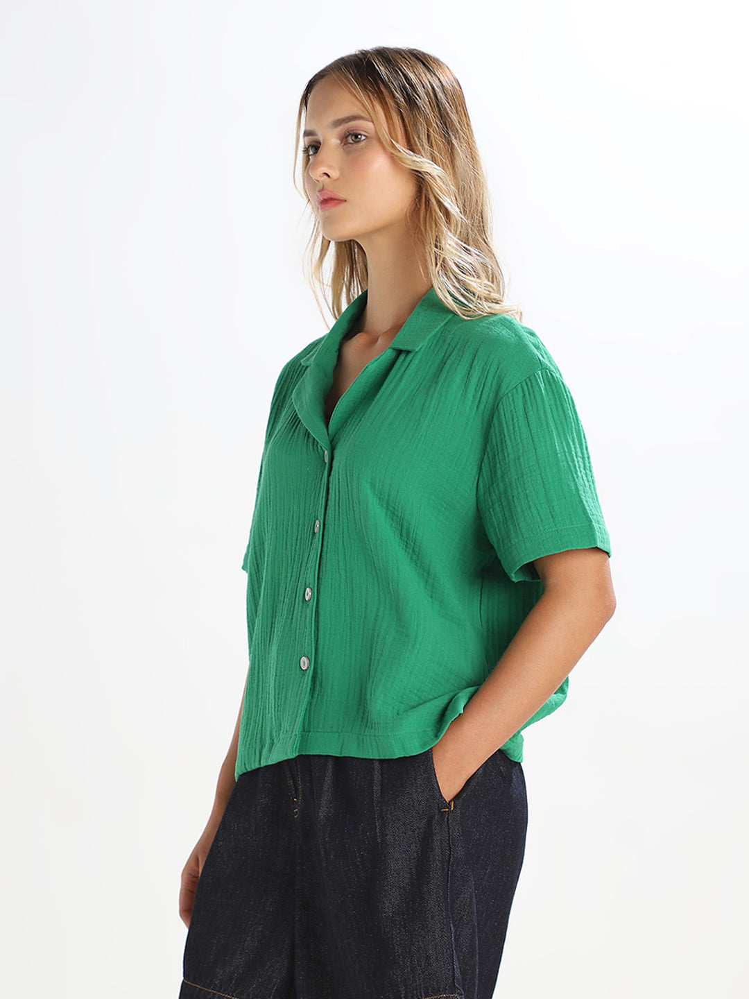 Green Jacquard Loose Fit Shirt