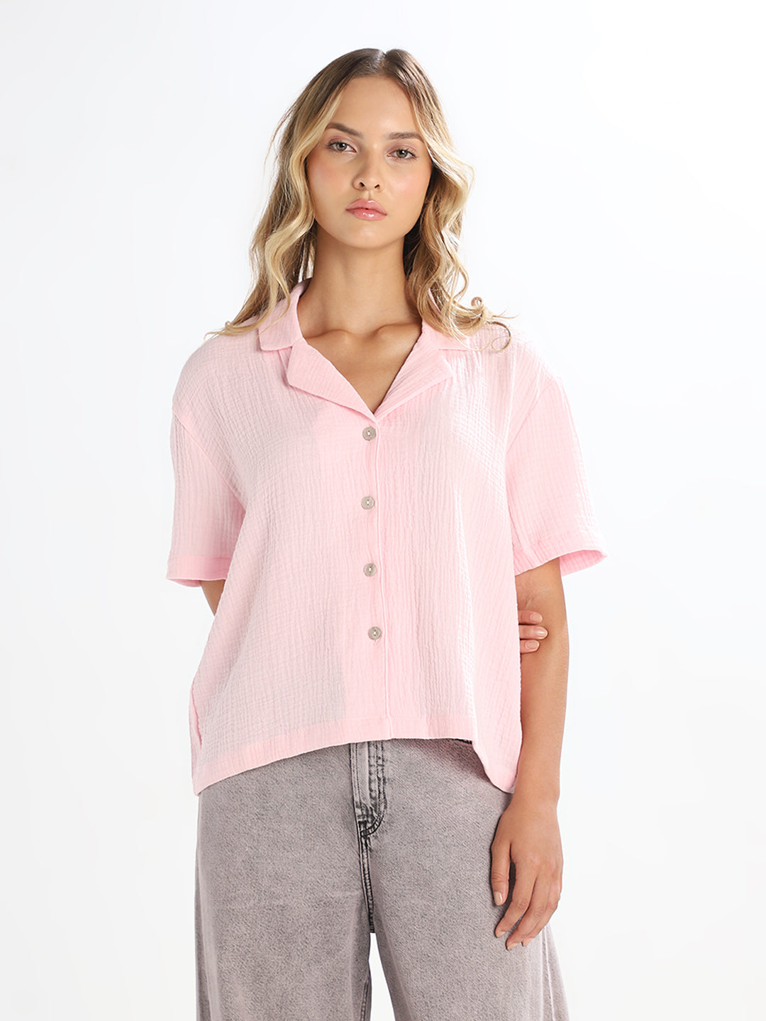 Light Pink Jacquard Loose Fit Shirt