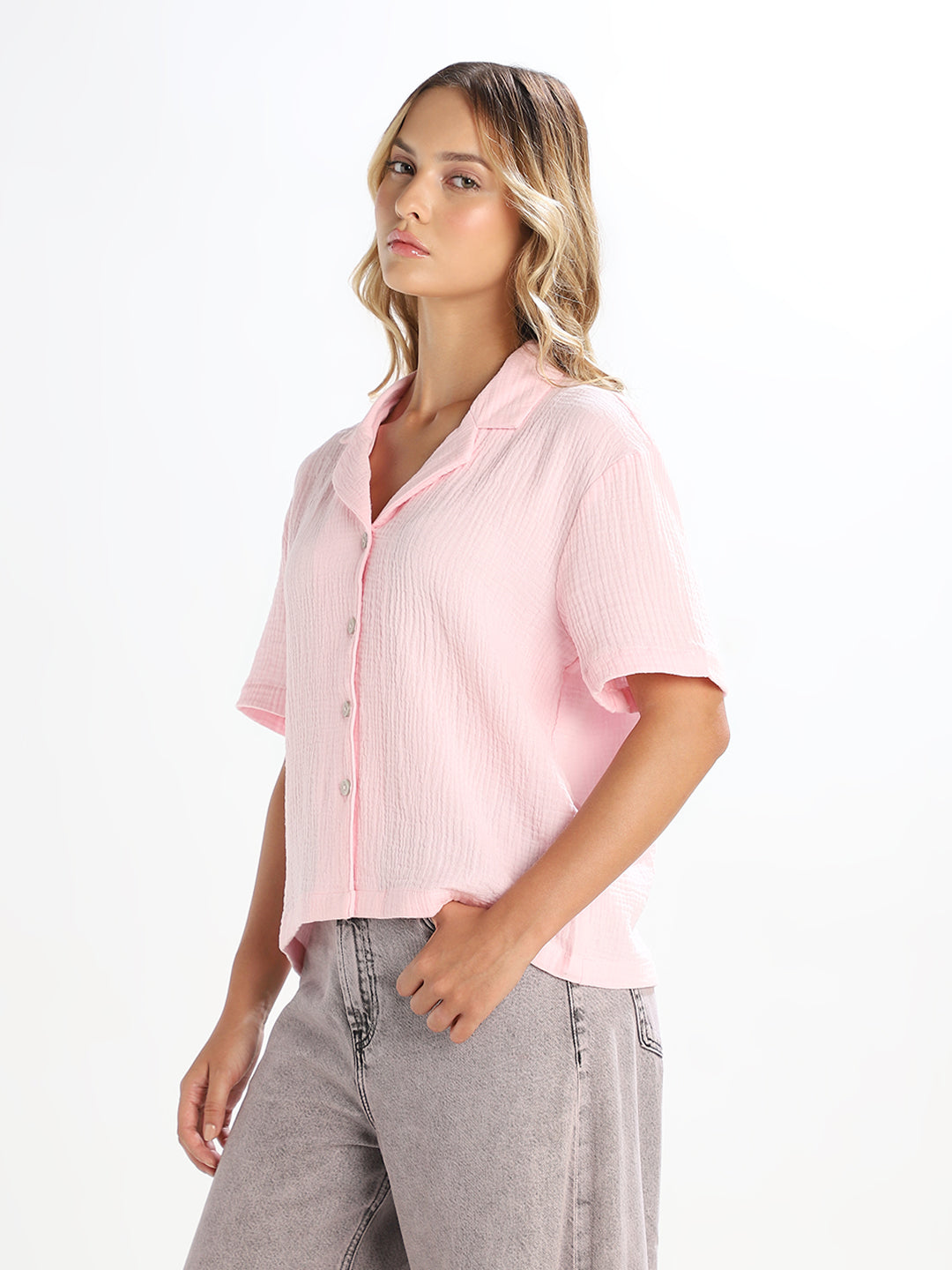 Light Pink Jacquard Loose Fit Shirt