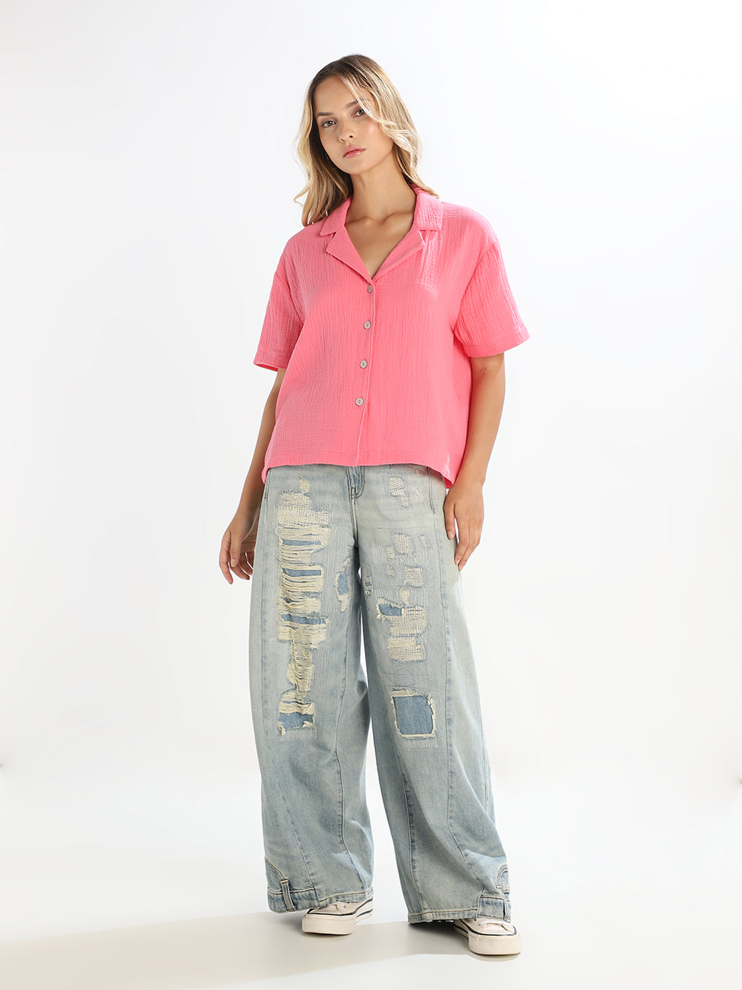 Pink Jacquard Loose Fit Shirt