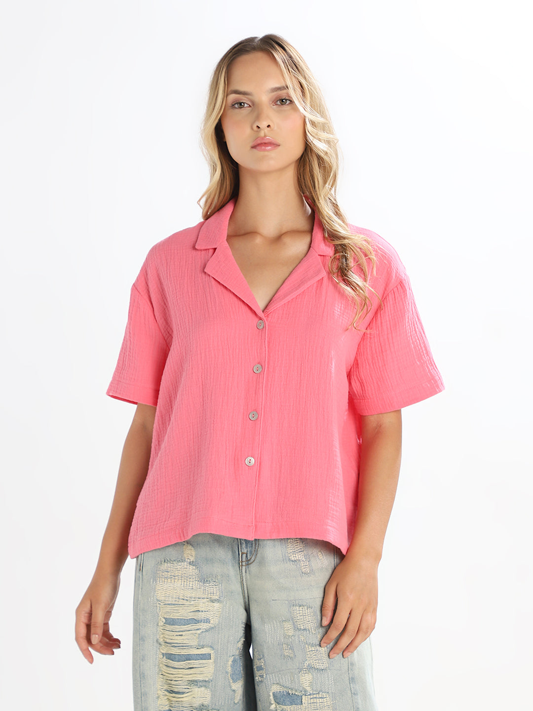 Pink Jacquard Loose Fit Shirt