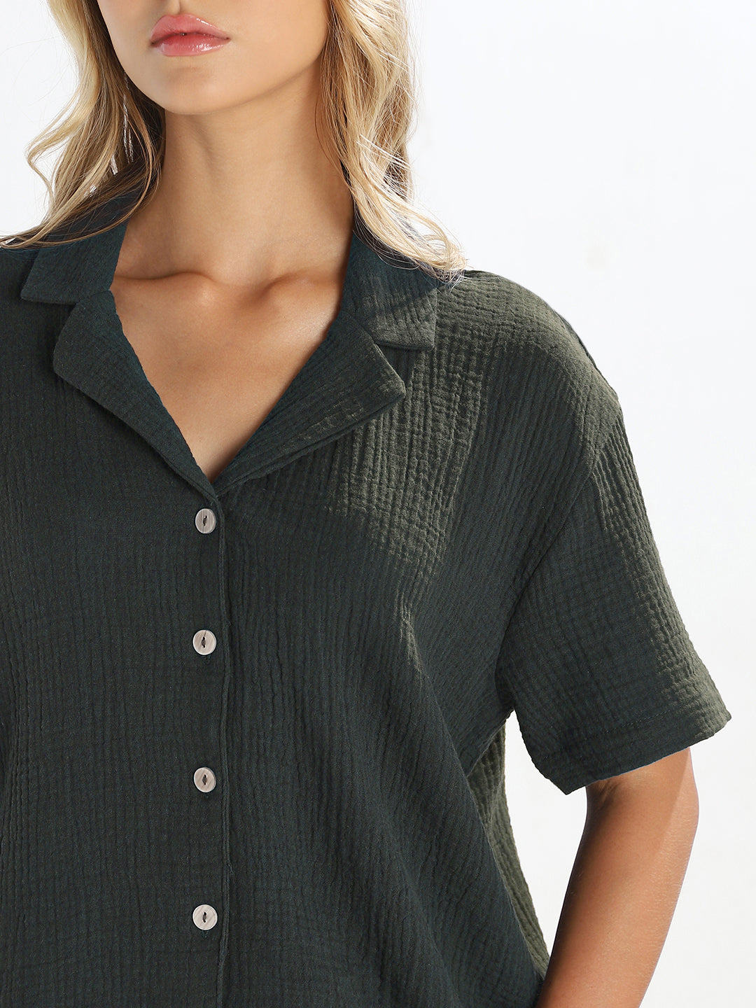 Black Textured Cropped Shirt