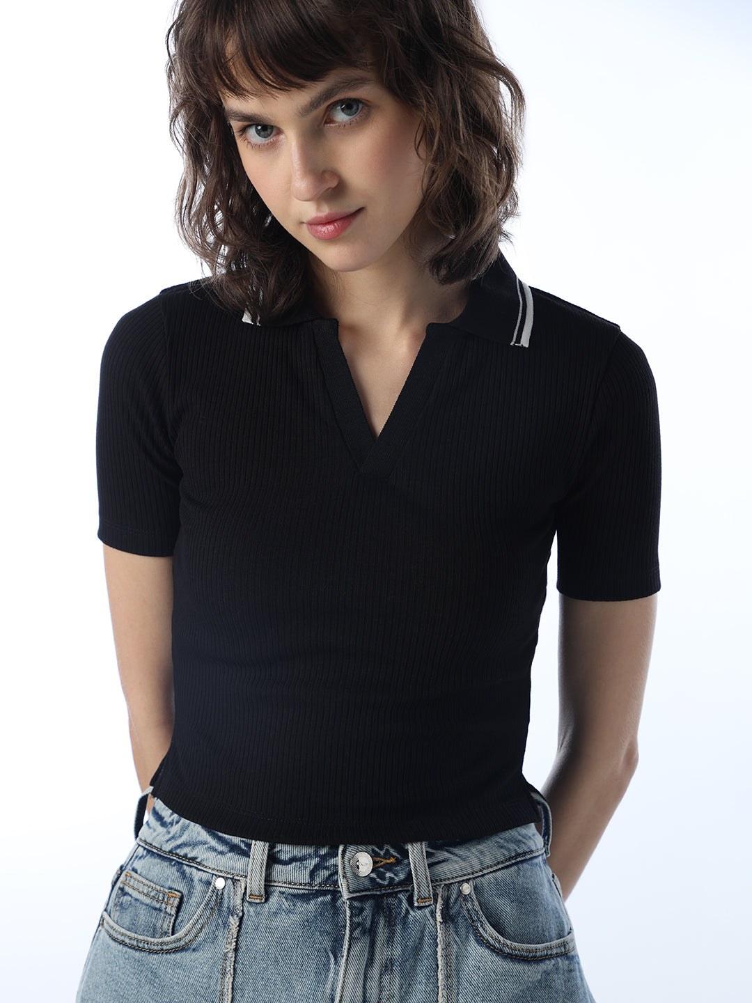 V-Neck Cropped Polo