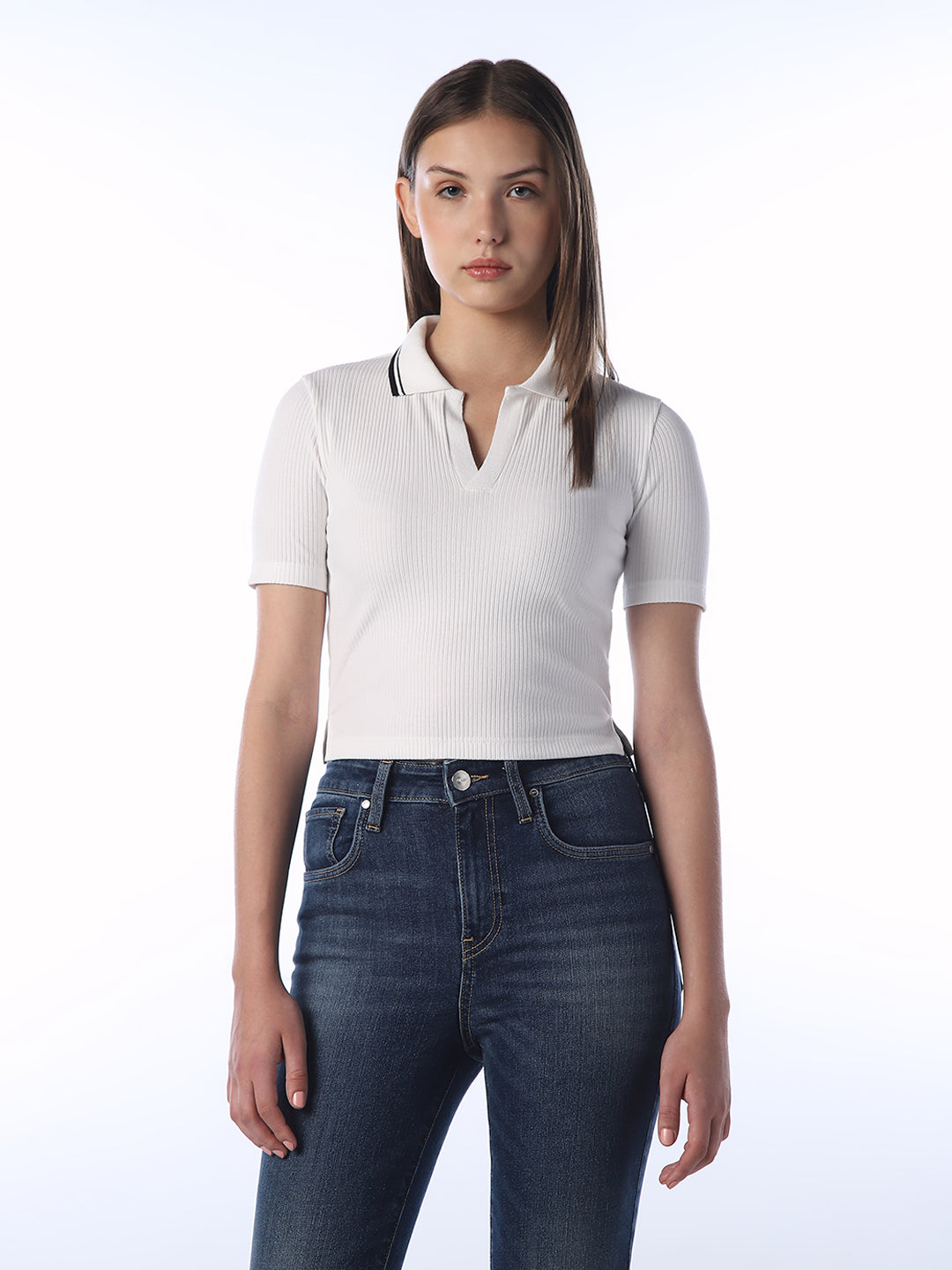 Ribbed Cropped Polo
