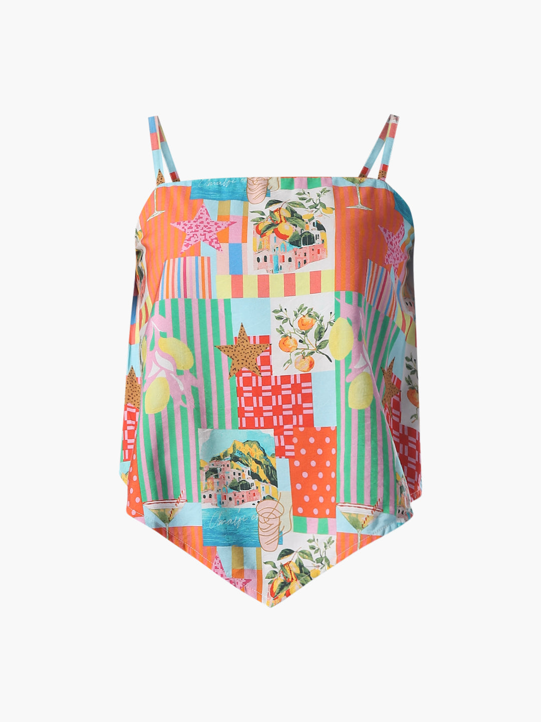 Patchwork Print Spaghetti Strap Top