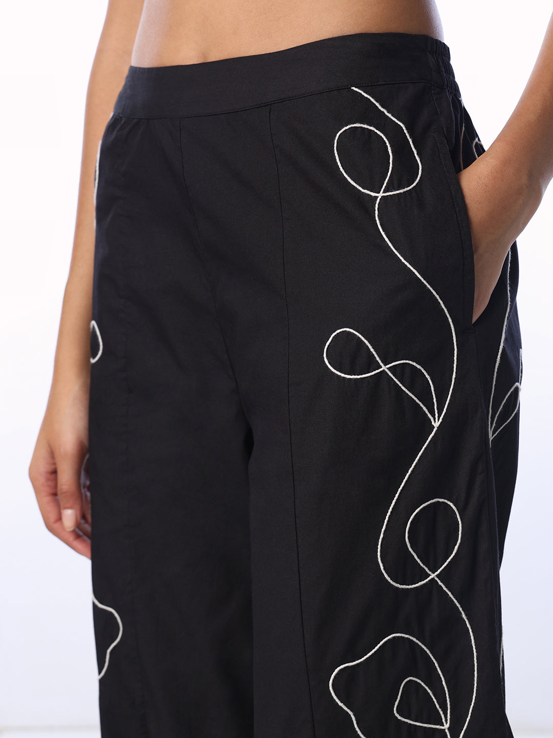 Black Cotton Printed Pants