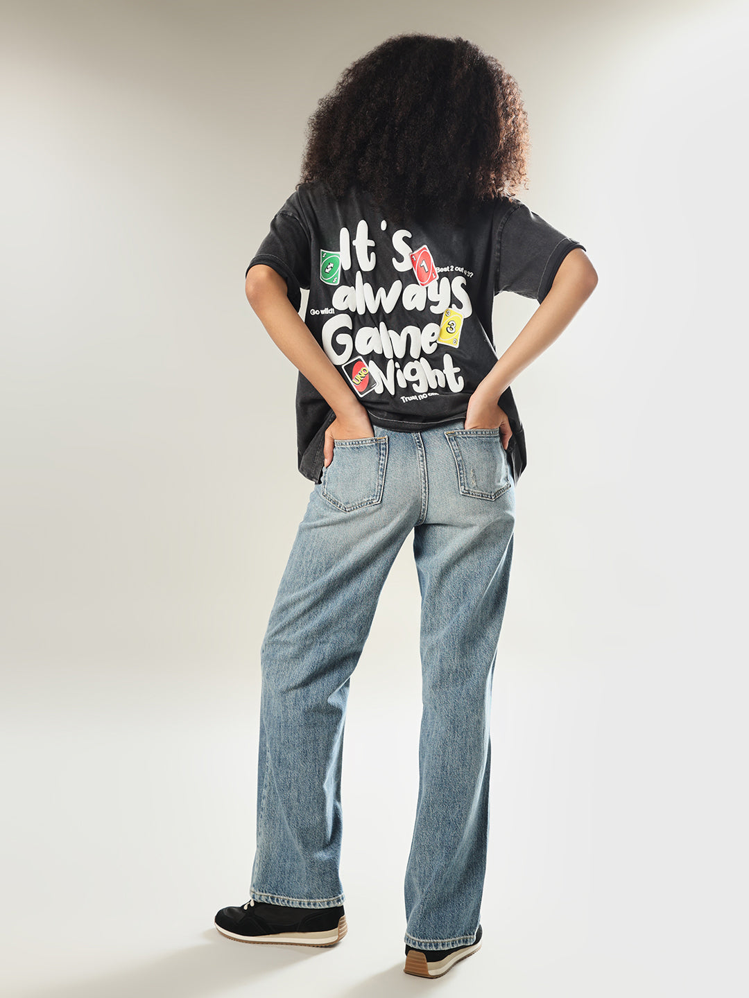 UNO X ONLY Black Printed Oversized T-shirt