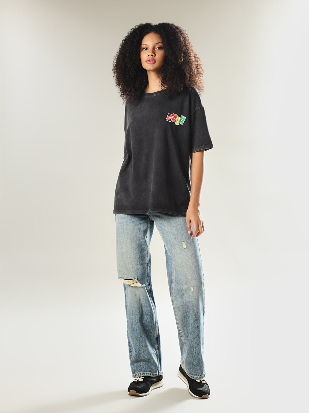 UNO X ONLY Black Printed Oversized T-shirt