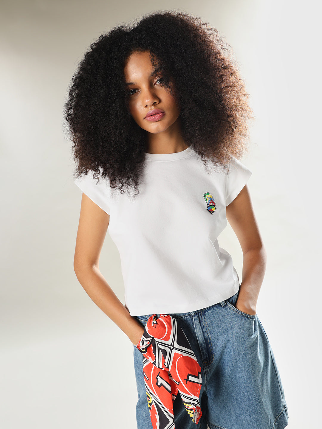 UNO X ONLY White Cropped Cotton T-shirt