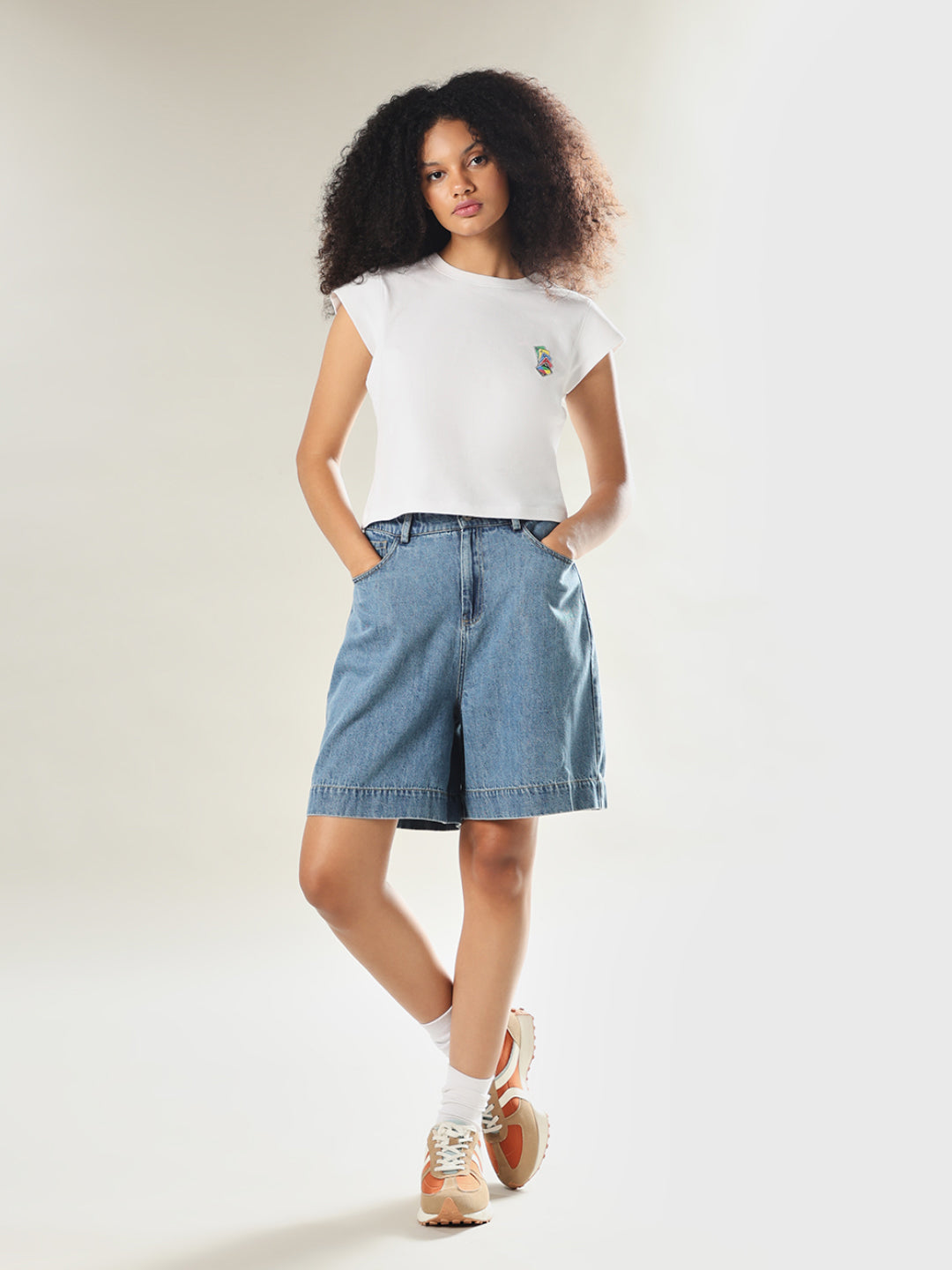 UNO X ONLY White Cropped Cotton T-shirt