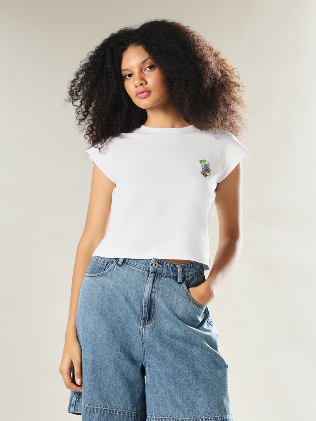 UNO X ONLY White Cropped Cotton T-shirt