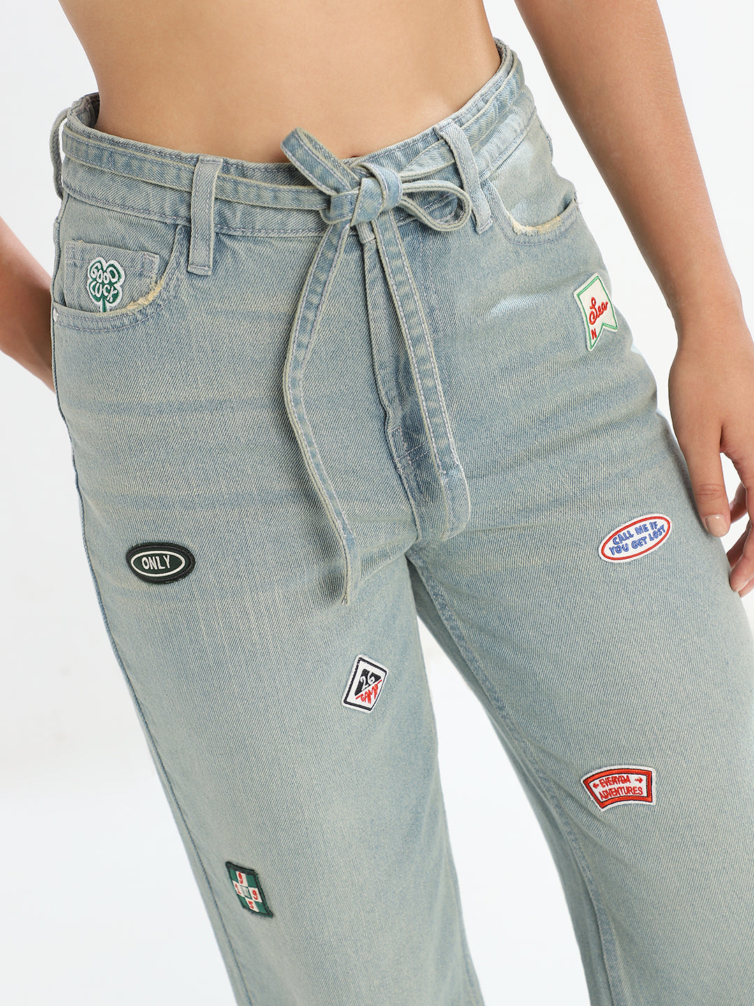 Patch Detail Straight Fit Jeans