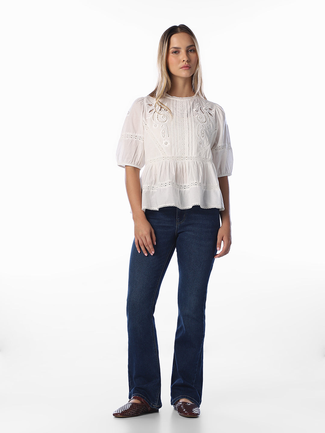 White Lace Peplum Top