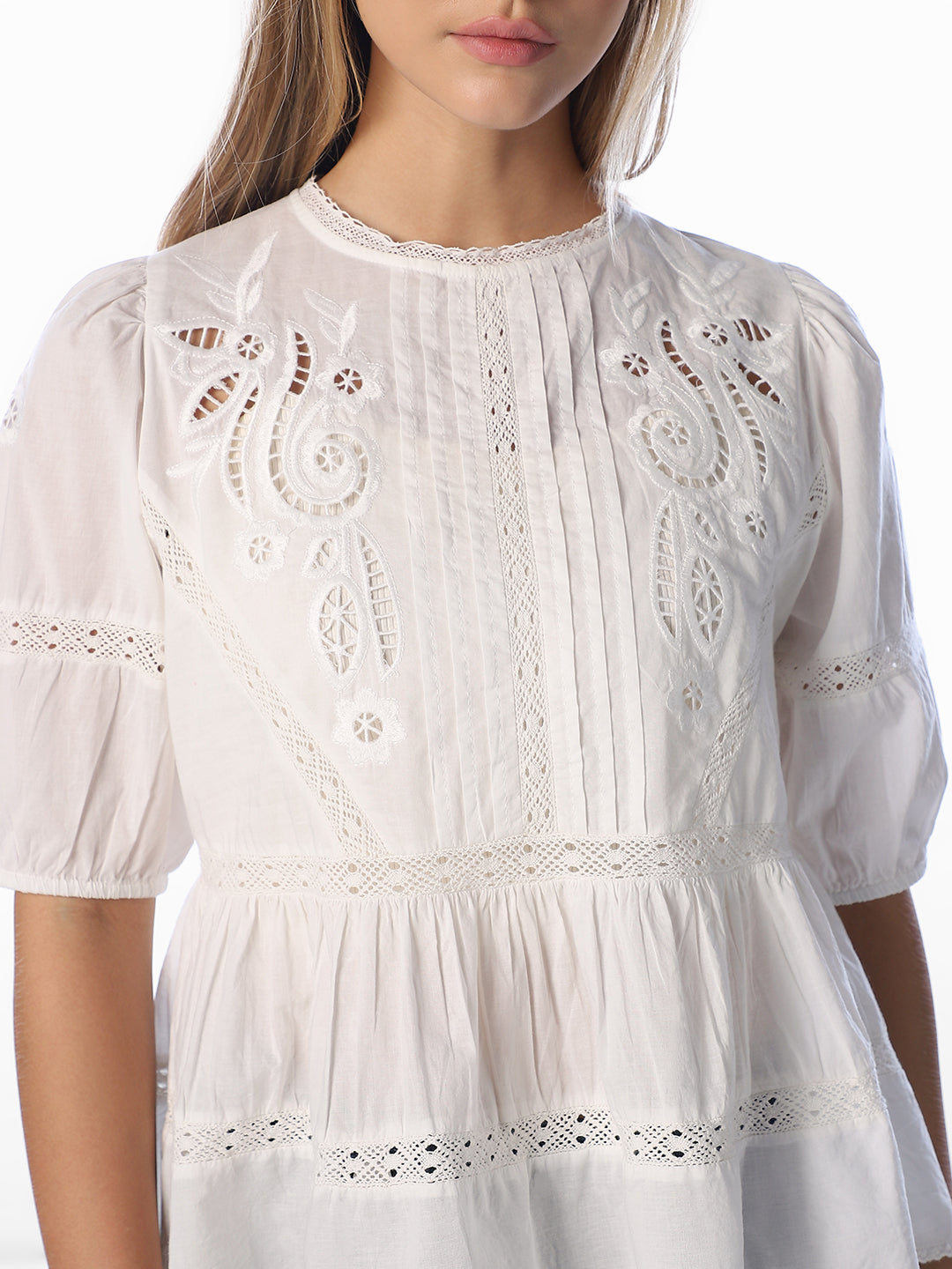 White Lace Peplum Top