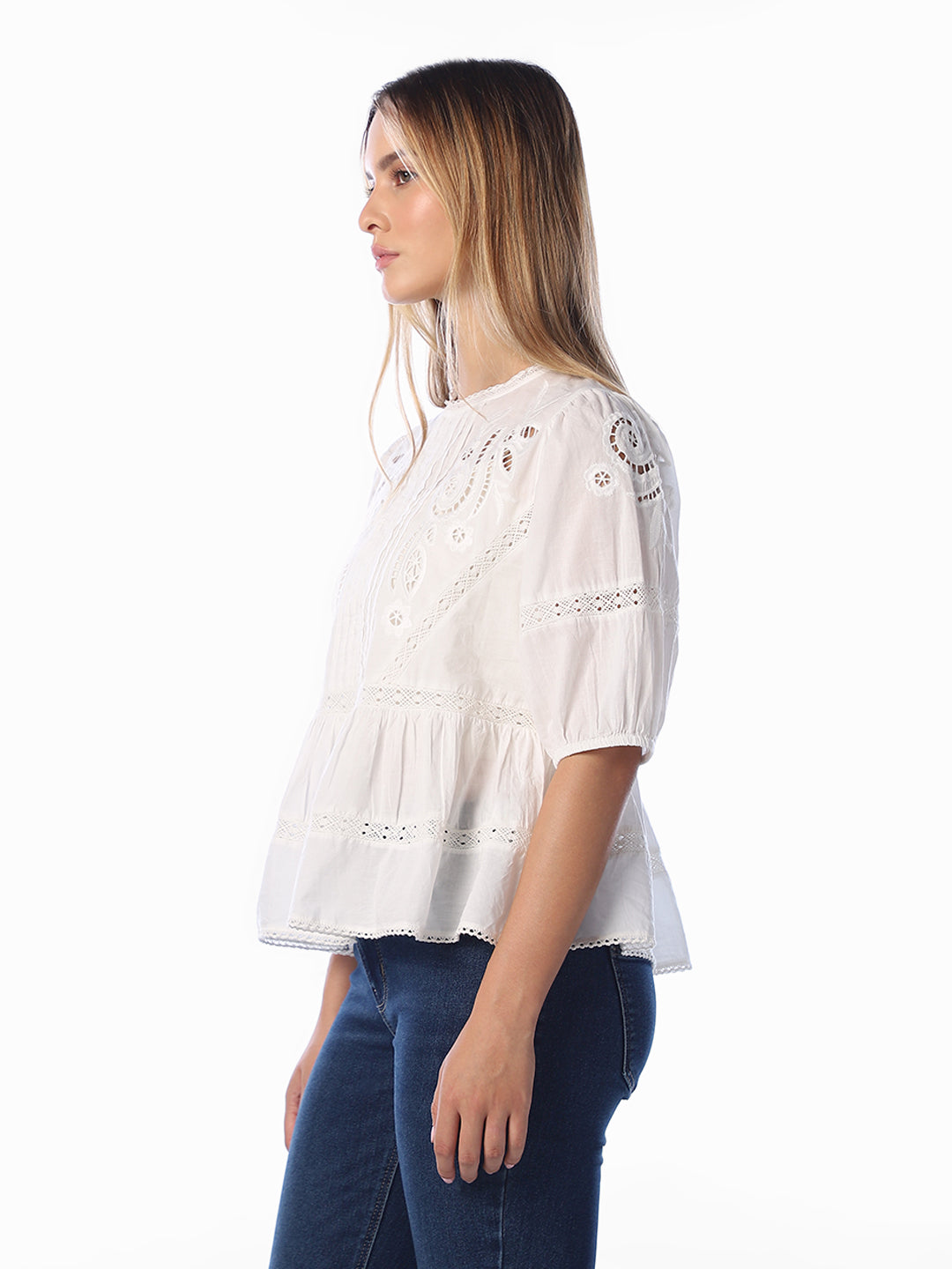 White Lace Peplum Top