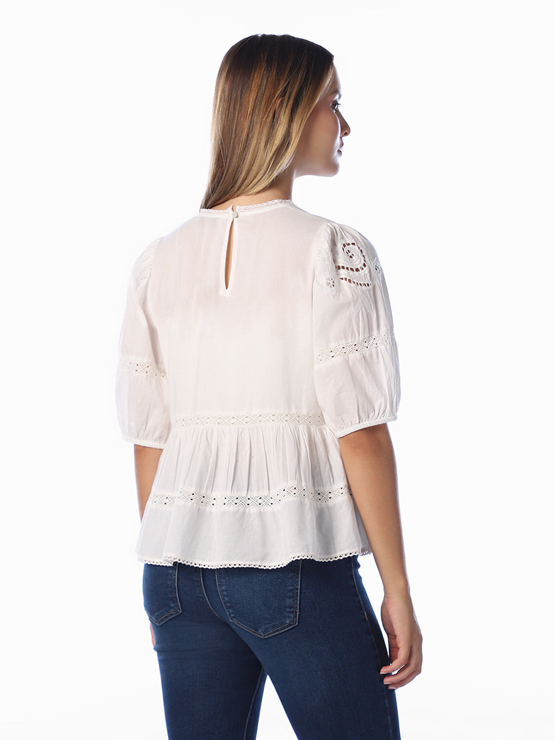 White Lace Peplum Top
