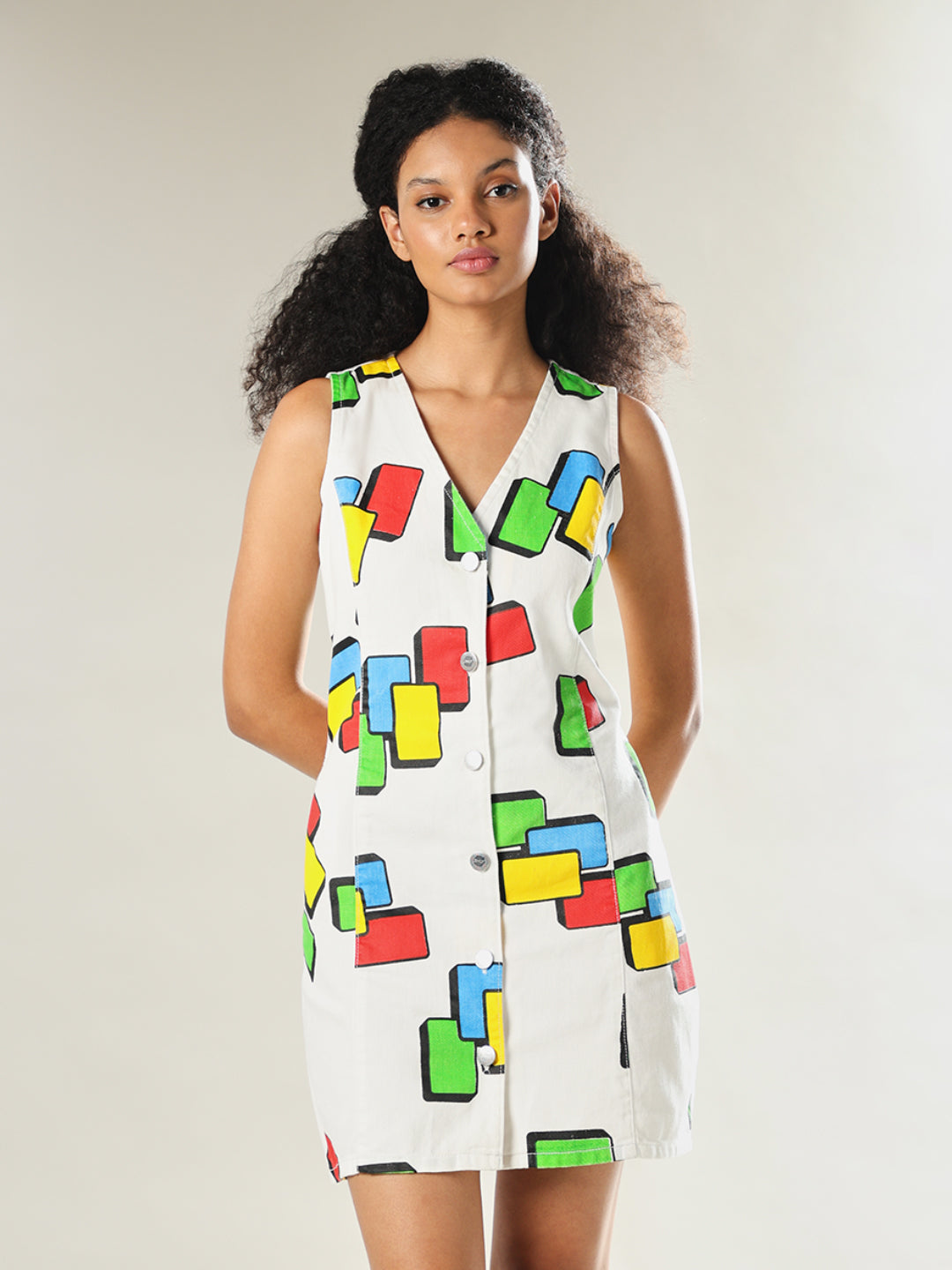 UNO X ONLY Printed V-Neck Mini Dress